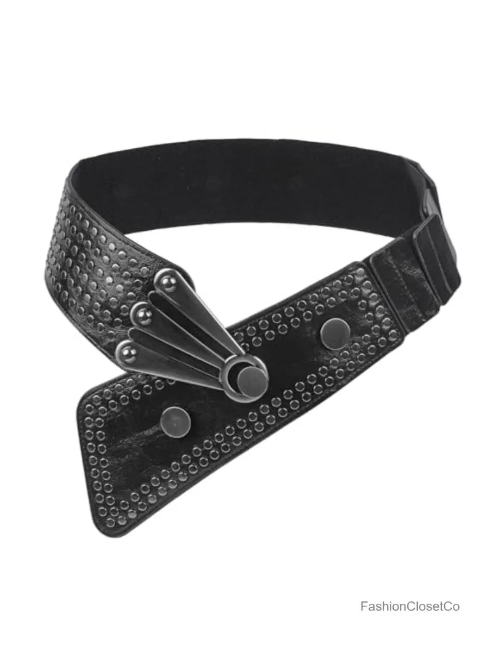 Vintage Wide Elastic Waist Belt with Interlock Buckle Faux Leather Stretchy
